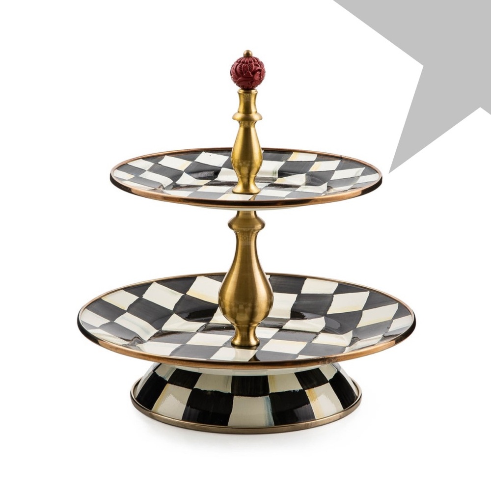 Only 1 LEFT- Mackenzie Childs Courtly Check Two Tier Sweet Stand